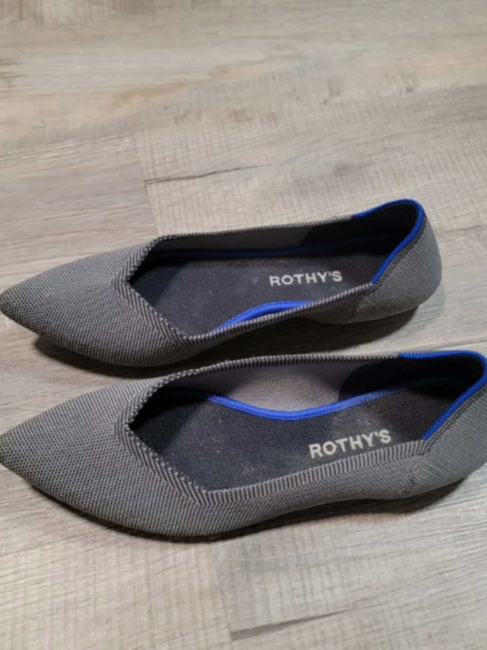 Rothy's Gray Pointed Toe Flats with Blue Trim - Picture 2 of 4